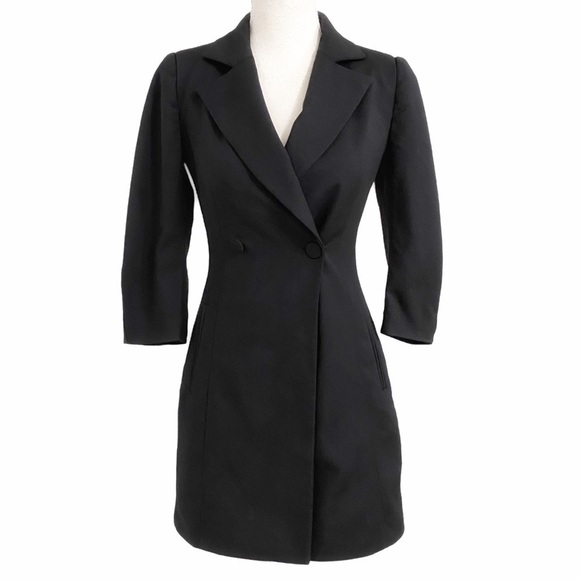 Zara Jackets & Blazers - zara BLACK WHITE STRIPE DOUBLE BREASTED NOTCHED LAPEL LONG JACKET - XS